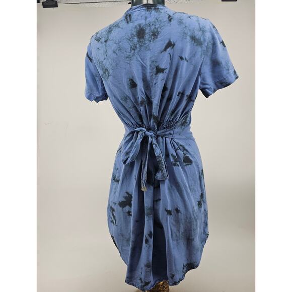 Anthropologie Cloth & Stone Liv Tie Front Blue Tie Dye Mini Dress Size S 3367 - Picture 3 of 10